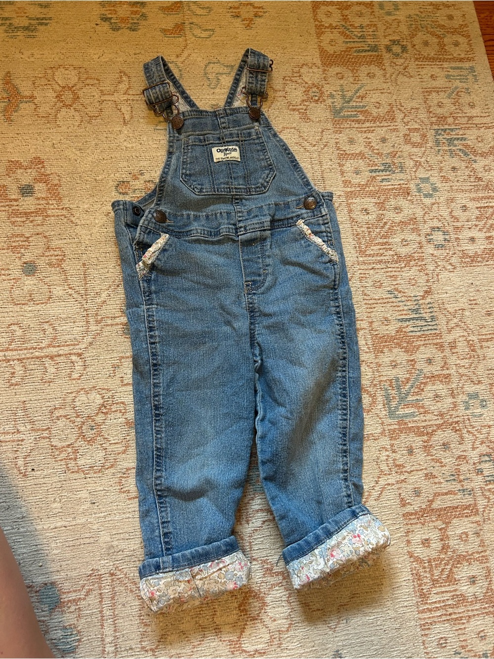 OshKosh B'gosh Light Blue Denim Kids Overalls with Floral Trim